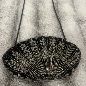 Vintage black velvet beaded shell shape